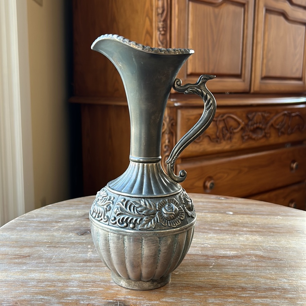 Antique Silver Pitcher / Carafe with Rose Design.  Vintage - Picture 3 of 17